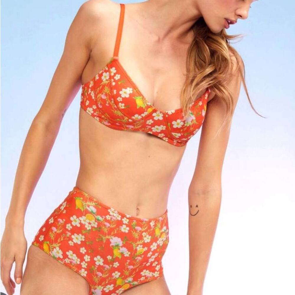 Cynthia Rowley $230 NWT Blossom Neoprene High-Waisted Bikini top + Bottom Set S